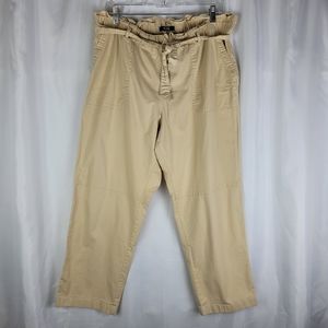 Chaps Khaki Tan Ruffled Paper Bag Elastic Waist Tie Belt Pull On Pants Size XL